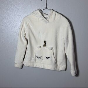 H&M Girls Kids White Cream Pullover Unicorn‎ Hoodie Sweater size 8/10.